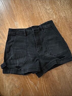Forever 21 Black High-Rise Distressed Denim Shorts